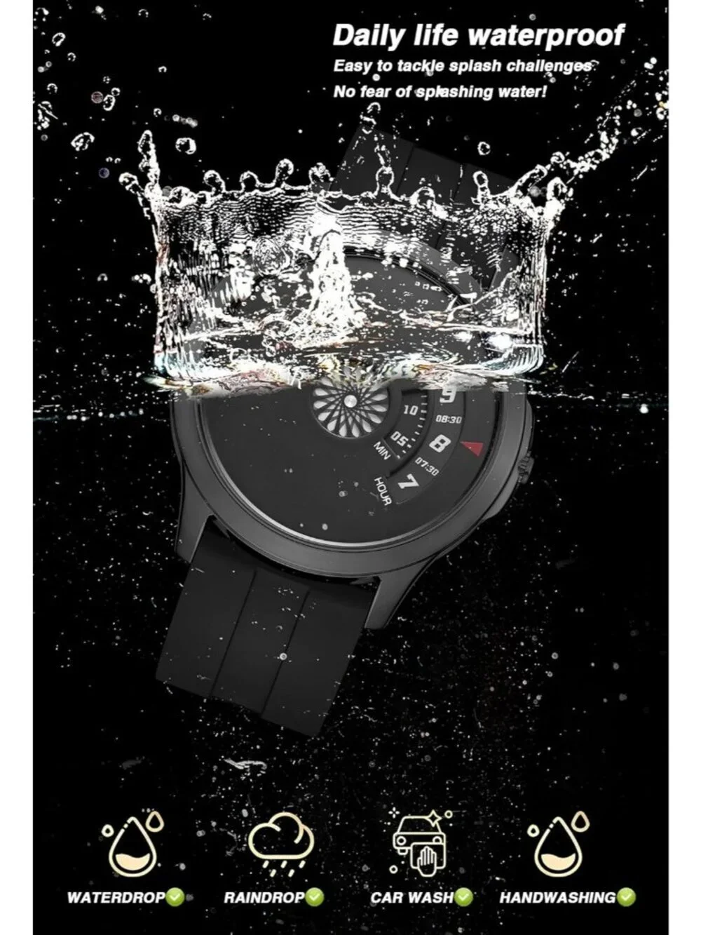 Men's All Black Analog Quartz Design Fashion Waterproof Cool Unique Wrist Watch